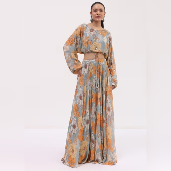 NWT Chiffon flower skirt set (lehenga and crop top) - Picture 2 of 12